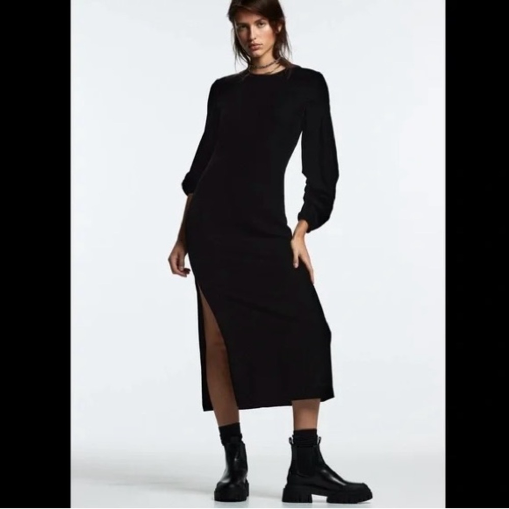 Zara Black Velvet Draped Dress with Slit
